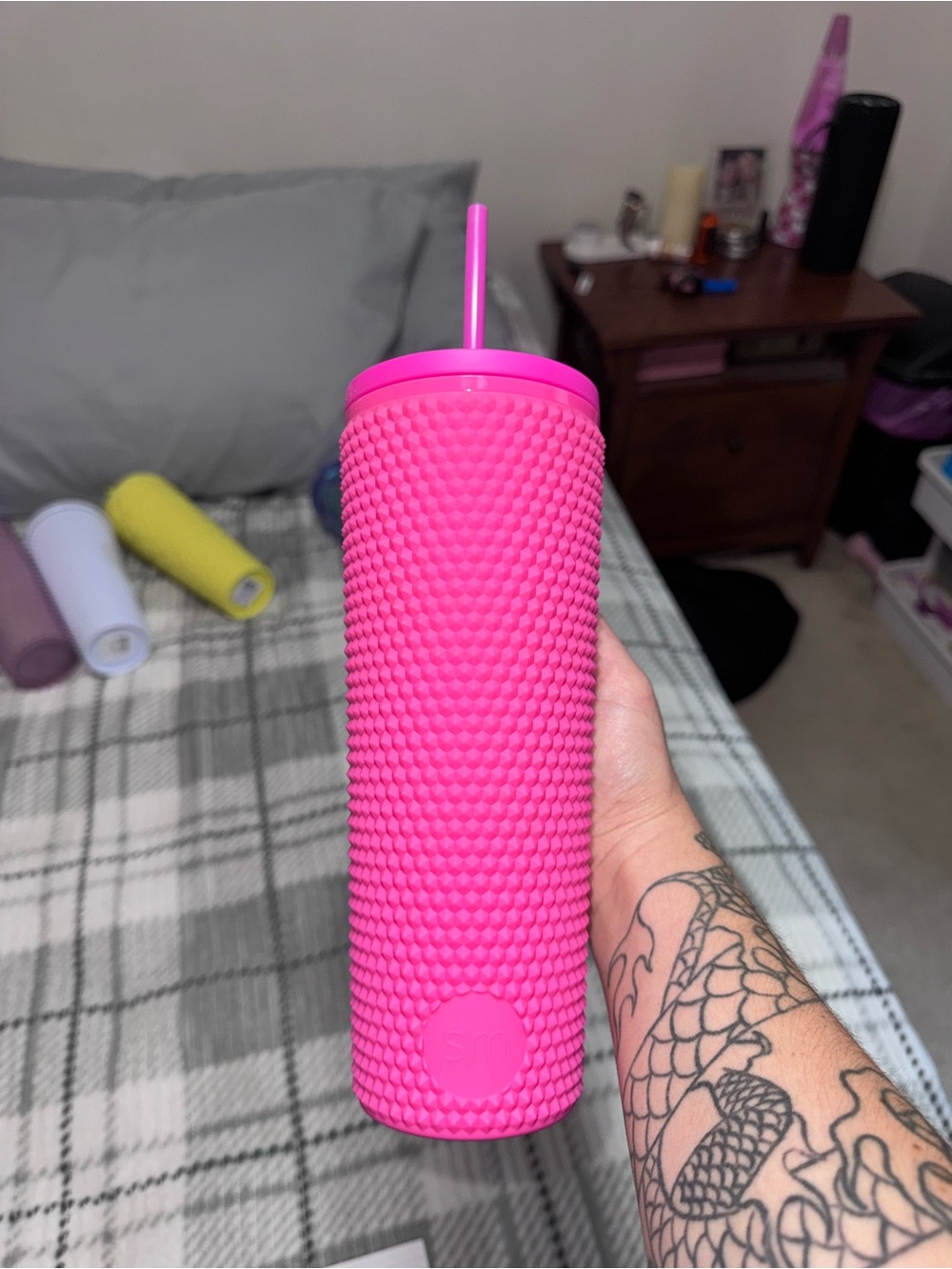 Stylish Pink Studded Tumbler with Straw